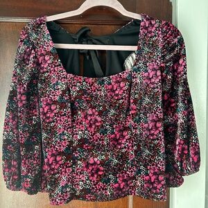 Velvet floral crop top with bow tie